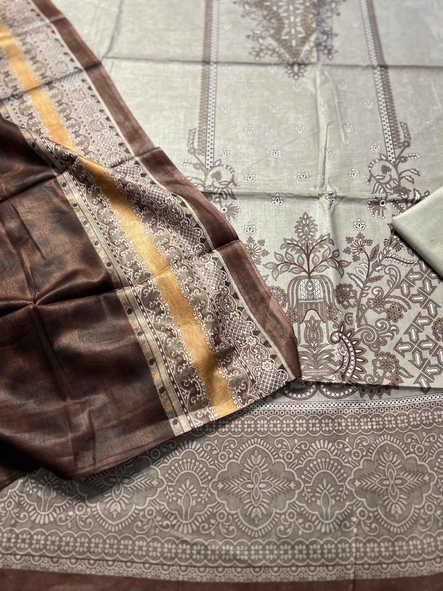 Taupe Brown Karachi Print Cotton Suit – Everyday Summer Comfort