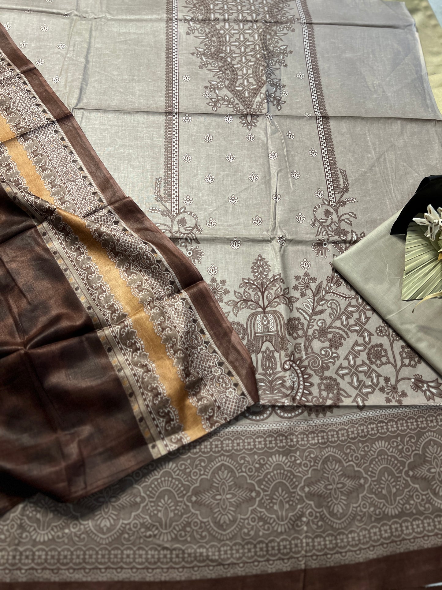 Taupe Brown Karachi Print Cotton Suit – Everyday Summer Comfort