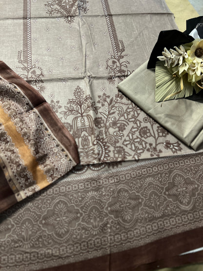 Taupe Brown Karachi Print Cotton Suit – Everyday Summer Comfort