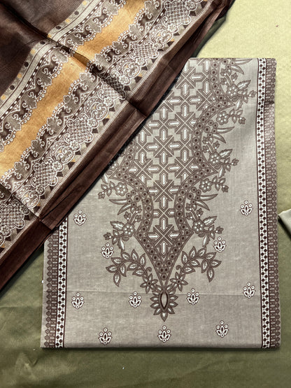 Taupe Brown Karachi Print Cotton Suit – Everyday Summer Comfort