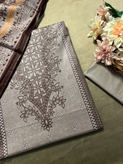 Taupe Brown Karachi Print Cotton Suit – Everyday Summer Comfort