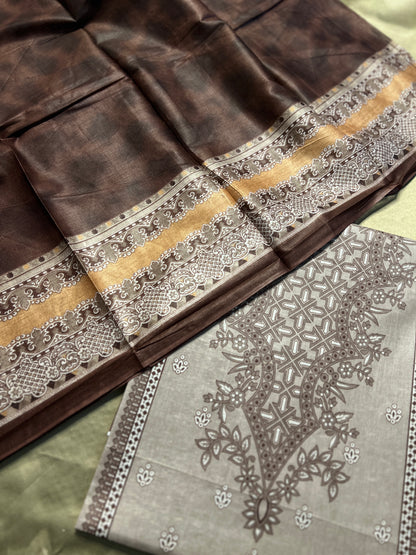 Taupe Brown Karachi Print Cotton Suit – Everyday Summer Comfort