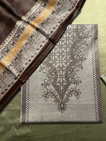 Taupe Brown Karachi Print Cotton Suit – Everyday Summer Comfort