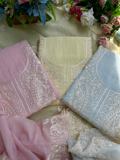 Pastel  Mal Chanderi Embroidered Suit Collection