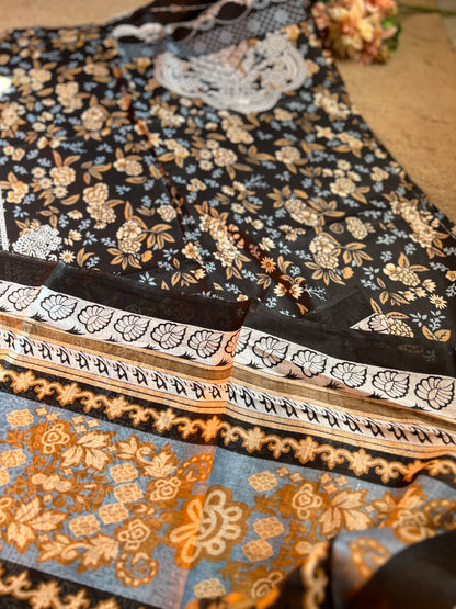 Black Blossom Summer Cotton printed suit