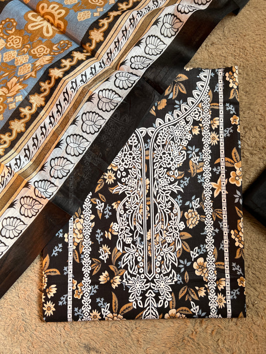 Black Blossom Summer Cotton printed suit
