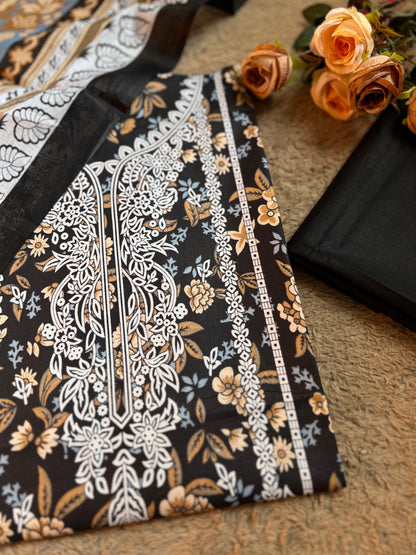 Black Blossom Summer Cotton printed suit