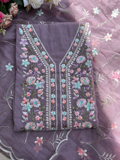 Exquisite Parsi Work  Soft Mal Chanderi Suit