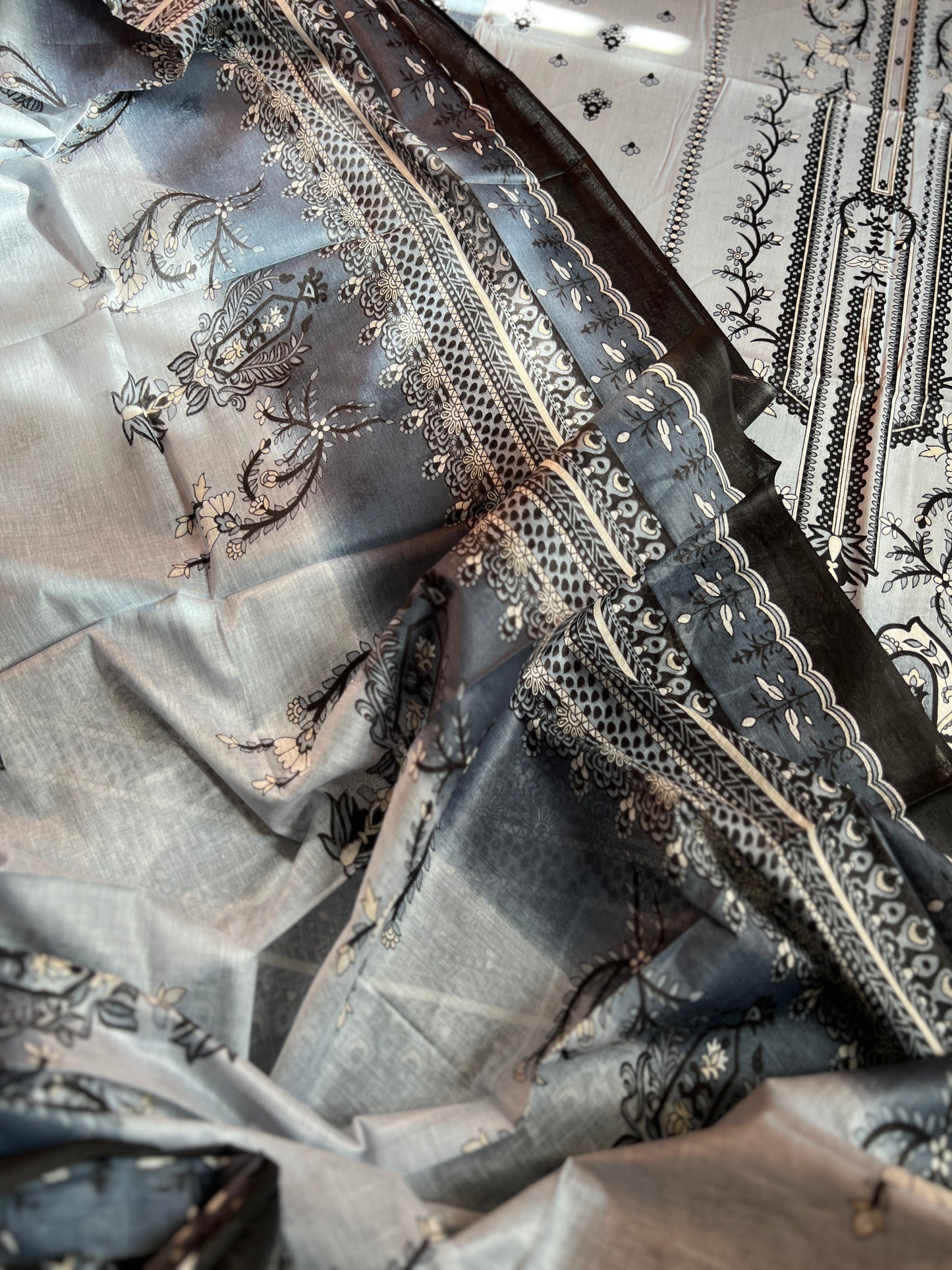 Headline:  Elegant Grey & Black Cotton Suit – Subtle Sophistication