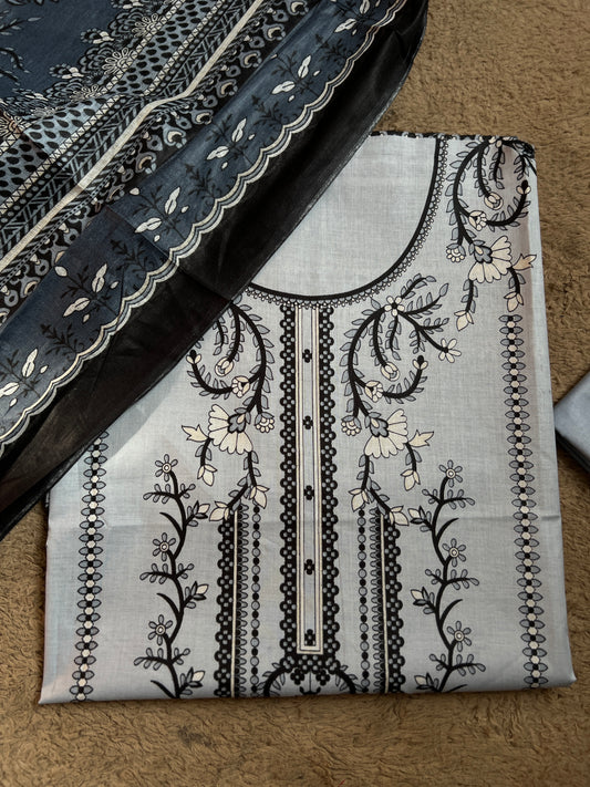 Headline:  Elegant Grey & Black Cotton Suit – Subtle Sophistication