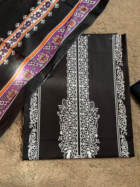 Classic Black Printed Cotton Suit – Timeless Elegance