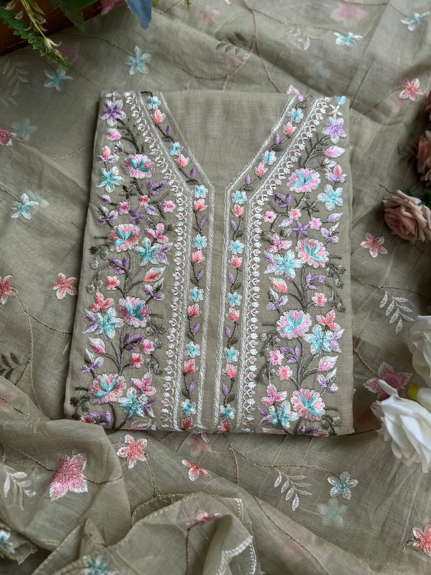 Exquisite Parsi Work  Soft Mal Chanderi Suit