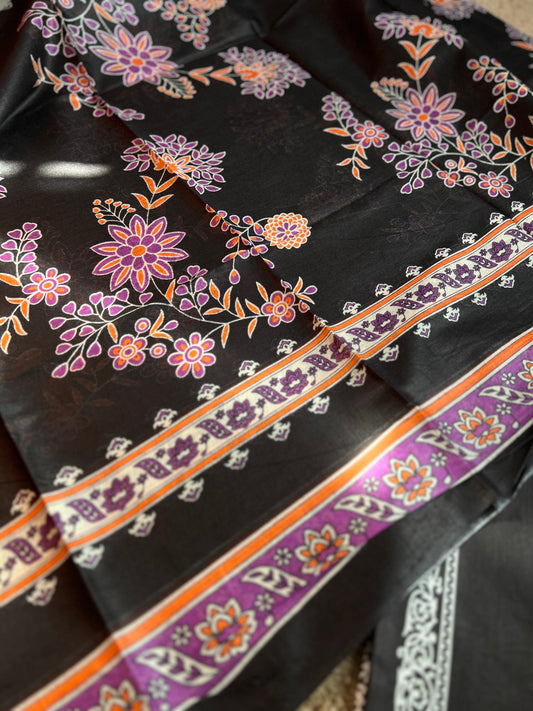 Classic Black Printed Cotton Suit – Timeless Elegance