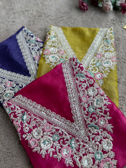 Crushed Butter Silk with Exquisite Embroidery