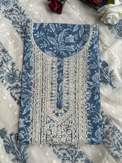 Vibrant Embroidered Cotton Suit with Chikankari Bottom and Embroidered Dupatta