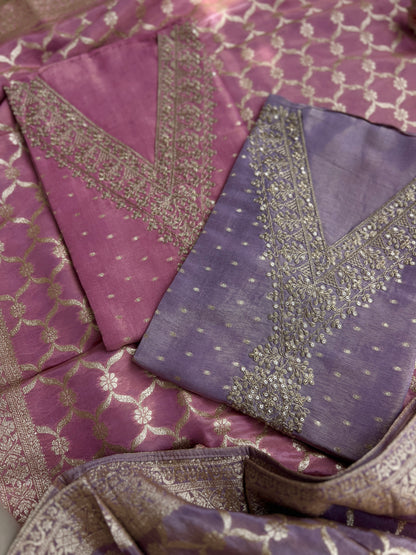Graceful Shimmer Silk  Embroidered Suit Set