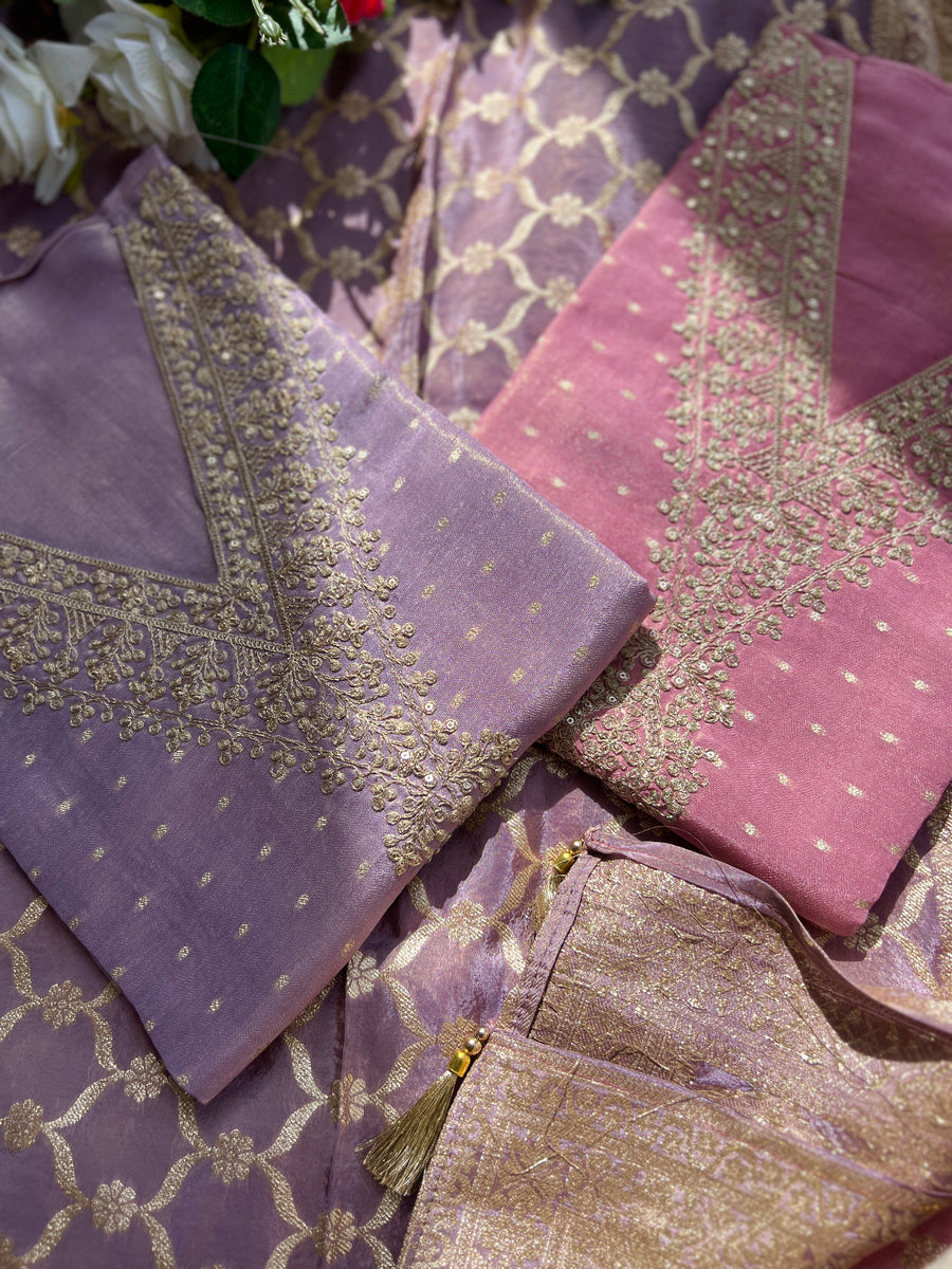 Graceful Shimmer Silk  Embroidered Suit Set