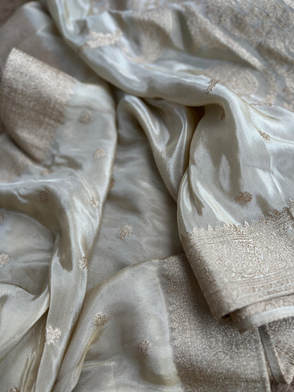 Stunning Ivory Shimmer Silk Unstitched Suit