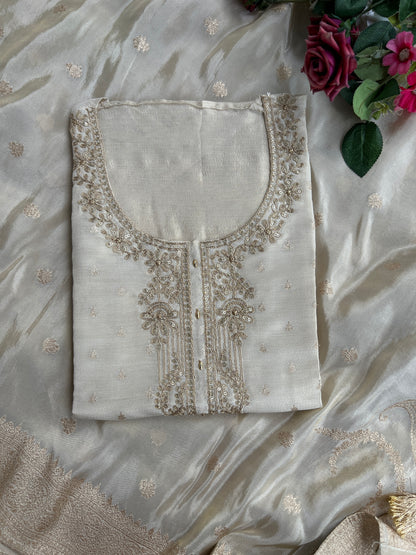 Stunning Ivory Shimmer Silk Unstitched Suit