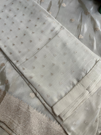 Stunning Ivory Shimmer Silk Unstitched Suit