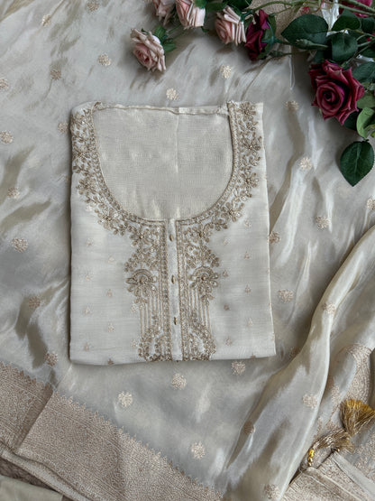 Stunning Ivory Shimmer Silk Unstitched Suit