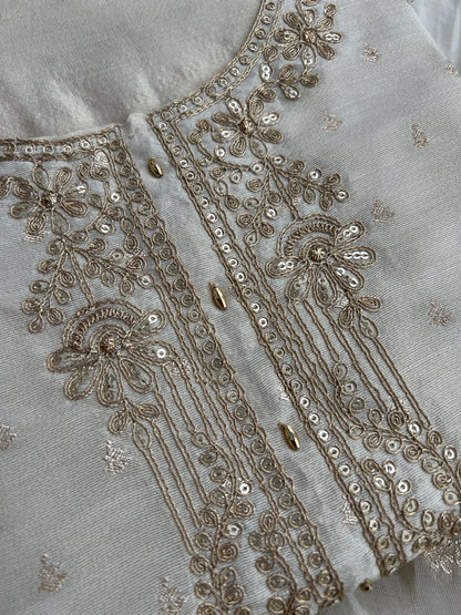 Stunning Ivory Shimmer Silk Unstitched Suit