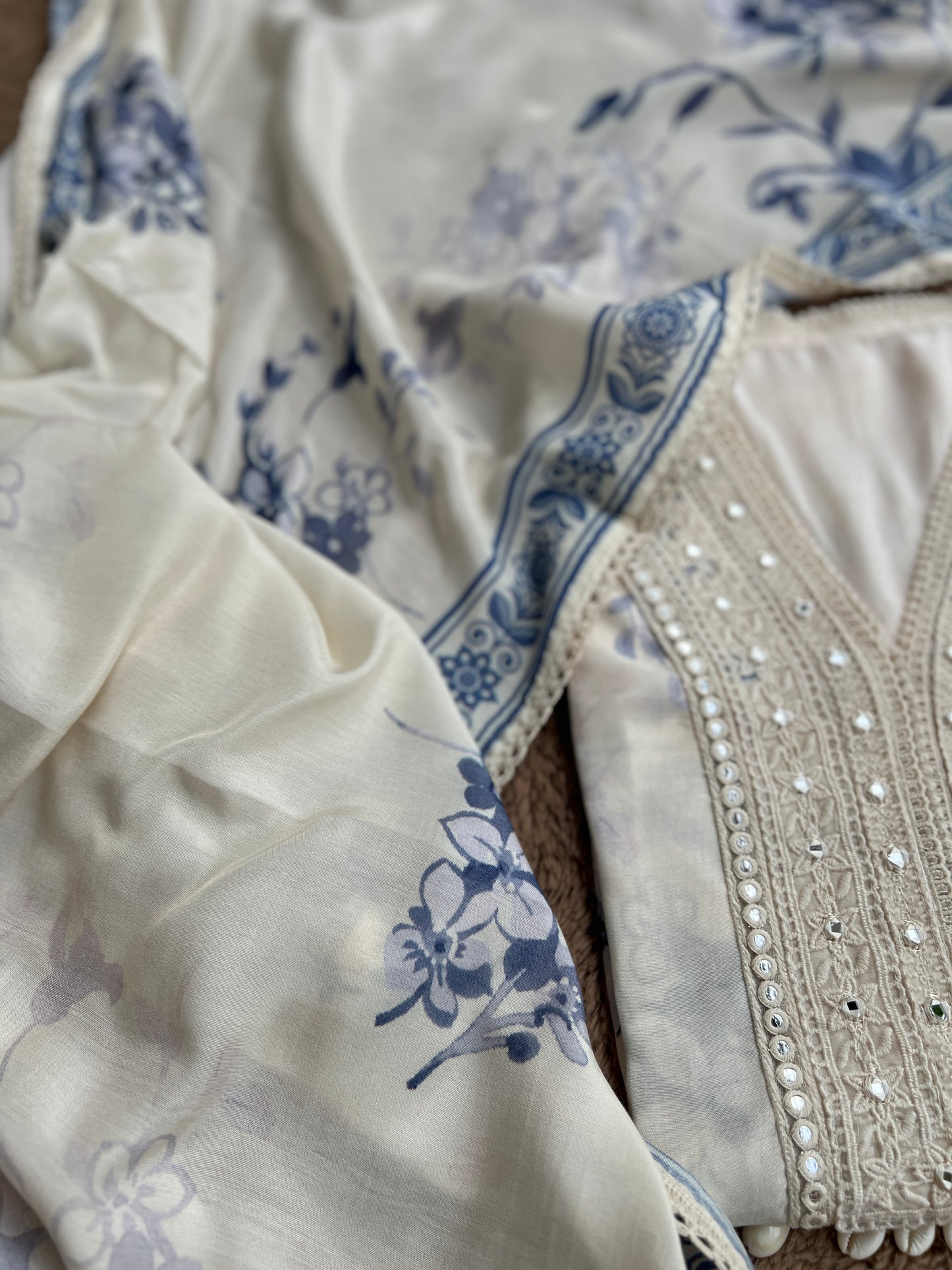 Chic Blue Floral Maslin  Semistiched Salwar Suit