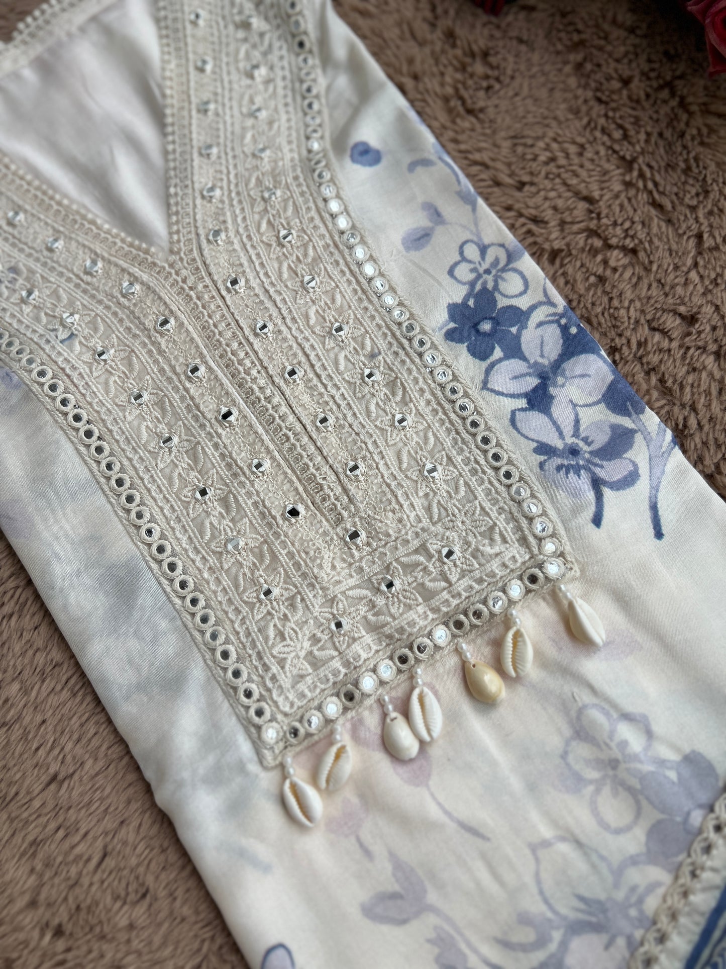 Chic Blue Floral Maslin  Semistiched Salwar Suit