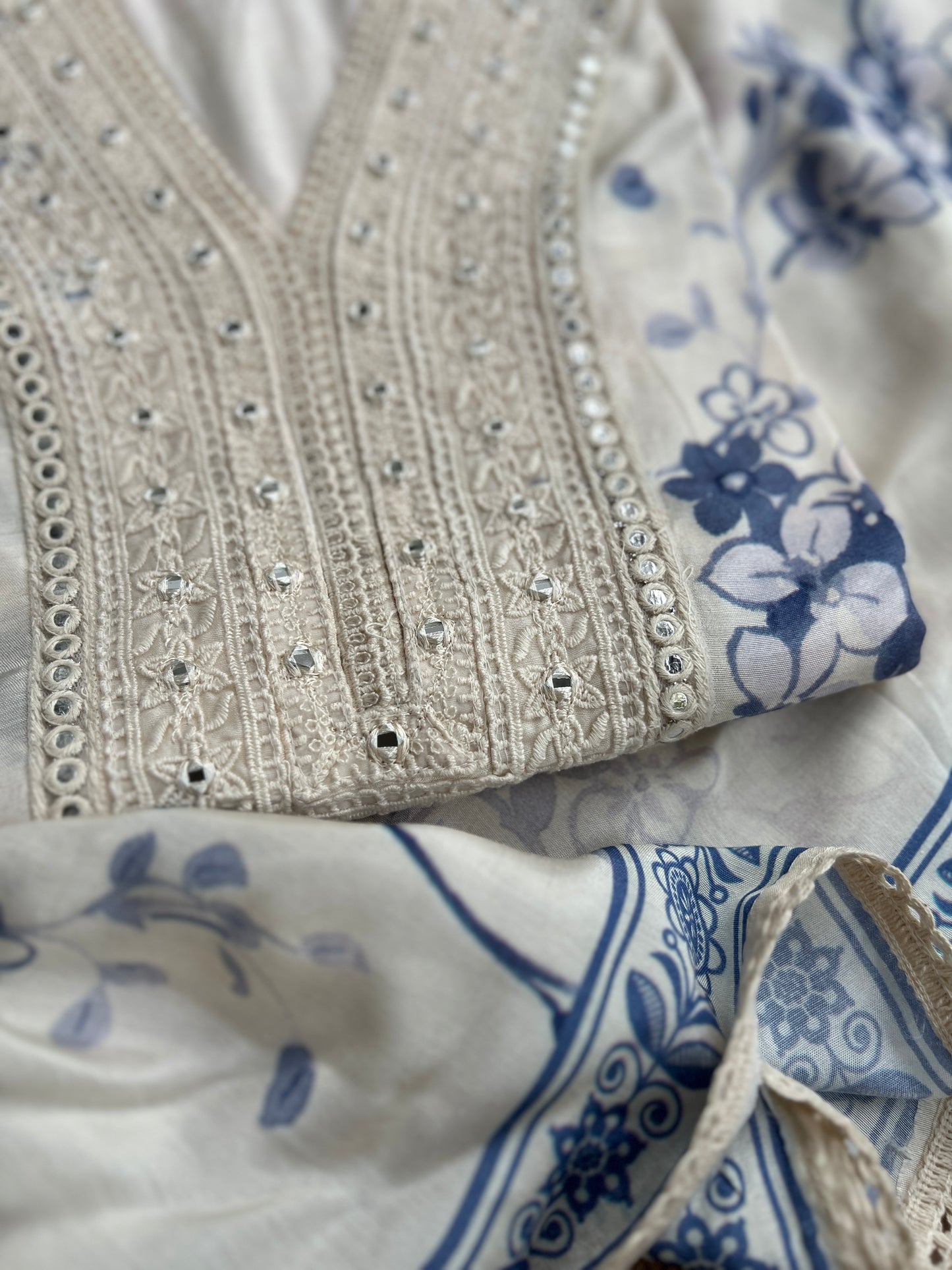 Chic Blue Floral Maslin  Semistiched Salwar Suit