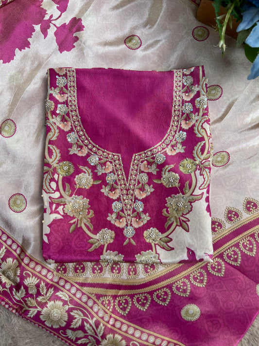 Luxurious Pakistani Split-Design Shimmer Silk semistiched suit