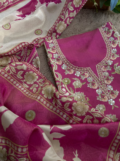 Luxurious Pakistani Split-Design Shimmer Silk semistiched suit