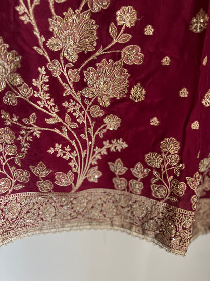 Banarasi woven Floral Silk Suit with Embroidered Detailing & Silk Dupatta