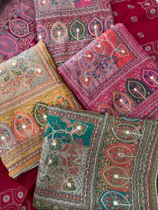 Regal Grace: Sabyasachi-Inspired Gota-Embellished Modal Maslin Suit Set