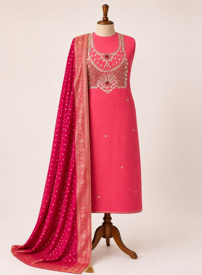 Handcrafted Neck Design with Luxurious Banarasi Boota Dupatta