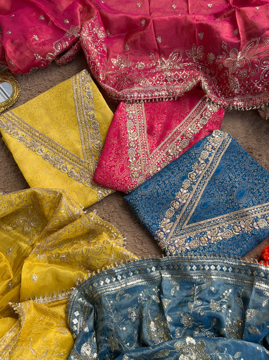 Brocade Banarasi Handwork Suit with Embroidered Dupatta – Timeless Elegance