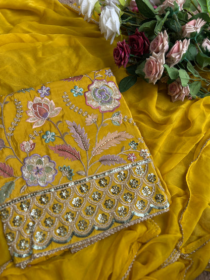 Floral Beadwork Shimmer Silk Suit Set