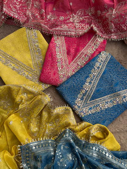Brocade Banarasi Handwork Suit with Embroidered Dupatta – Timeless Elegance
