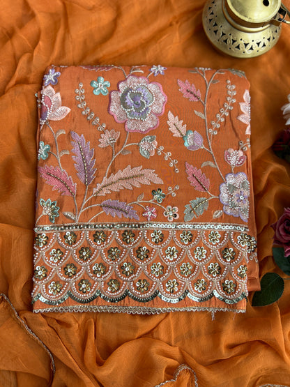 Shimmer  Silk Suit with Bead & Pearl Embroidery