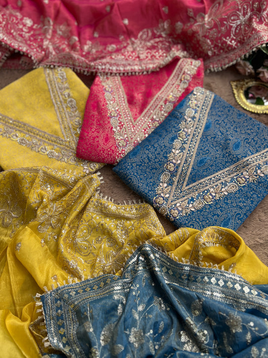 Brocade Banarasi Handwork Suit with Embroidered Dupatta – Timeless Elegance