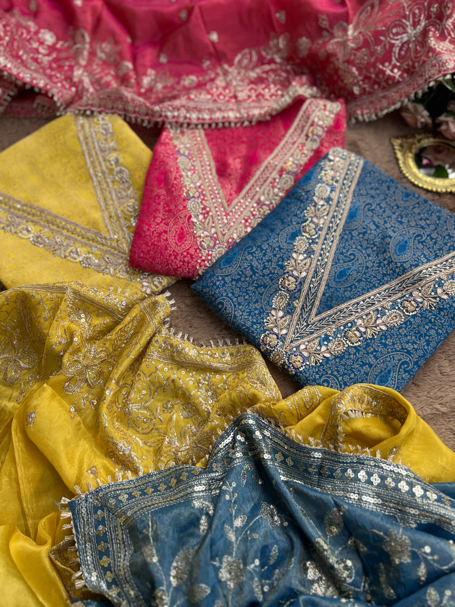Brocade Banarasi Handwork Suit with Embroidered Dupatta – Timeless Elegance