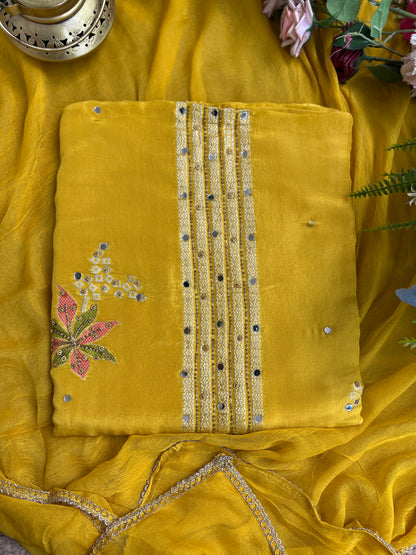 Exquisite Shimmer Jacquard Banarasi Floral Embroidered Suit Set