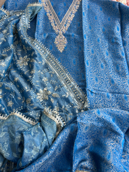 Brocade Banarasi Handwork Suit with Embroidered Dupatta – Timeless Elegance