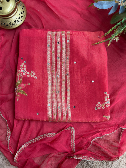 Exquisite Shimmer Jacquard Banarasi Floral Embroidered Suit Set