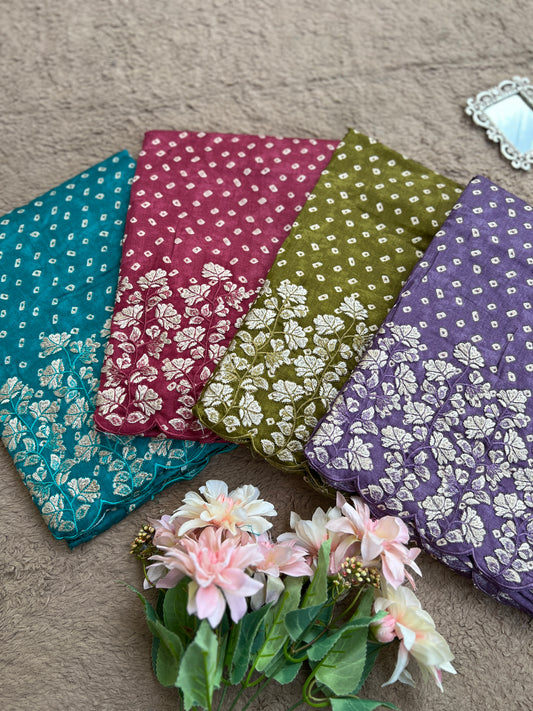 Cotton Bandhni Print Suit with Embroidered Daman