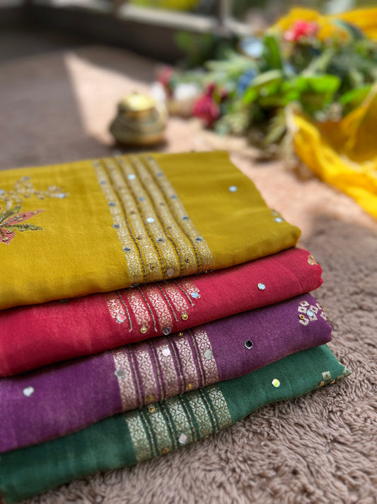 Exquisite Shimmer Jacquard Banarasi Floral Embroidered Suit Set