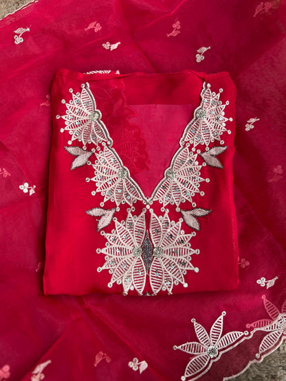 Stunning Embroidered Viscose Georgette Organza Salwar Suit
