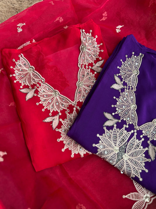 Stunning Embroidered Viscose Georgette Organza Salwar Suit