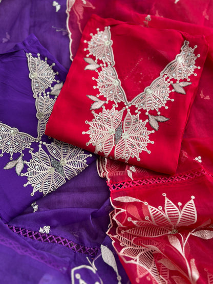 Stunning Embroidered Viscose Georgette Organza Salwar Suit