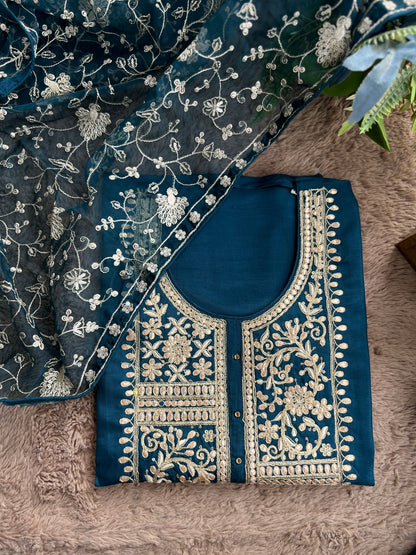 Teal Russian Silk Gota Pita Salwar Suit