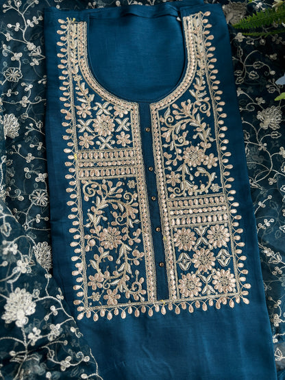 Teal Russian Silk Gota Pita Salwar Suit